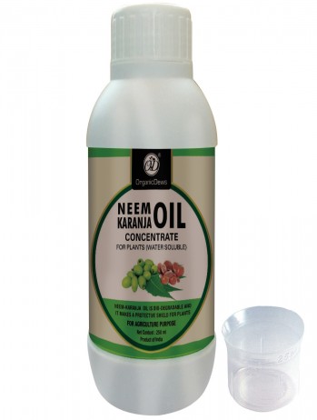 OrganicDews Pure Neem-Karanja Oil (Water Soluble) for Plants 250 ml with Measuring Cup 25 ml - Controls Garden Insects, Virus and Fungus Diseases in Plant